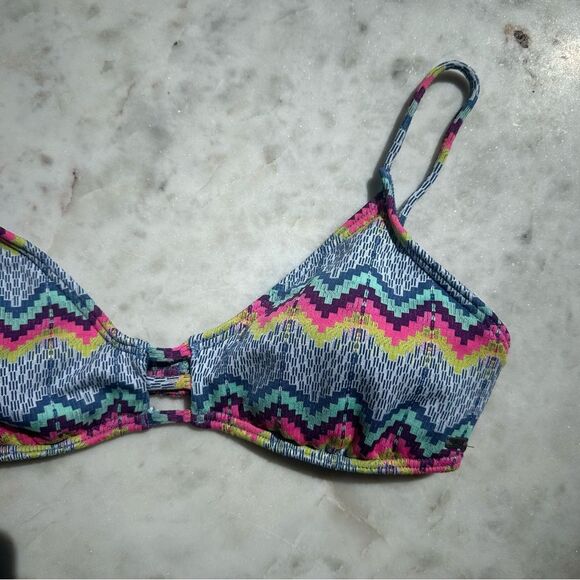 Roxy Zig Zag Boho Bandeau Bikini Top Multicolored with Adjustable Straps Size L - Picture 3 of 6